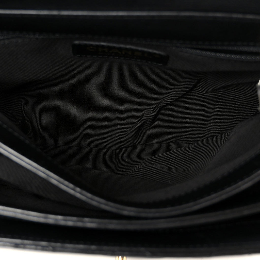 Calfskin Quilted Small Gold Top Handle Flap Black