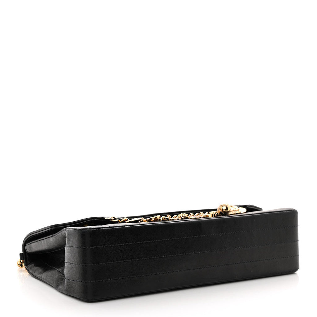 Lambskin Quilted Crystal Chocolate Bar Charm Flap Black