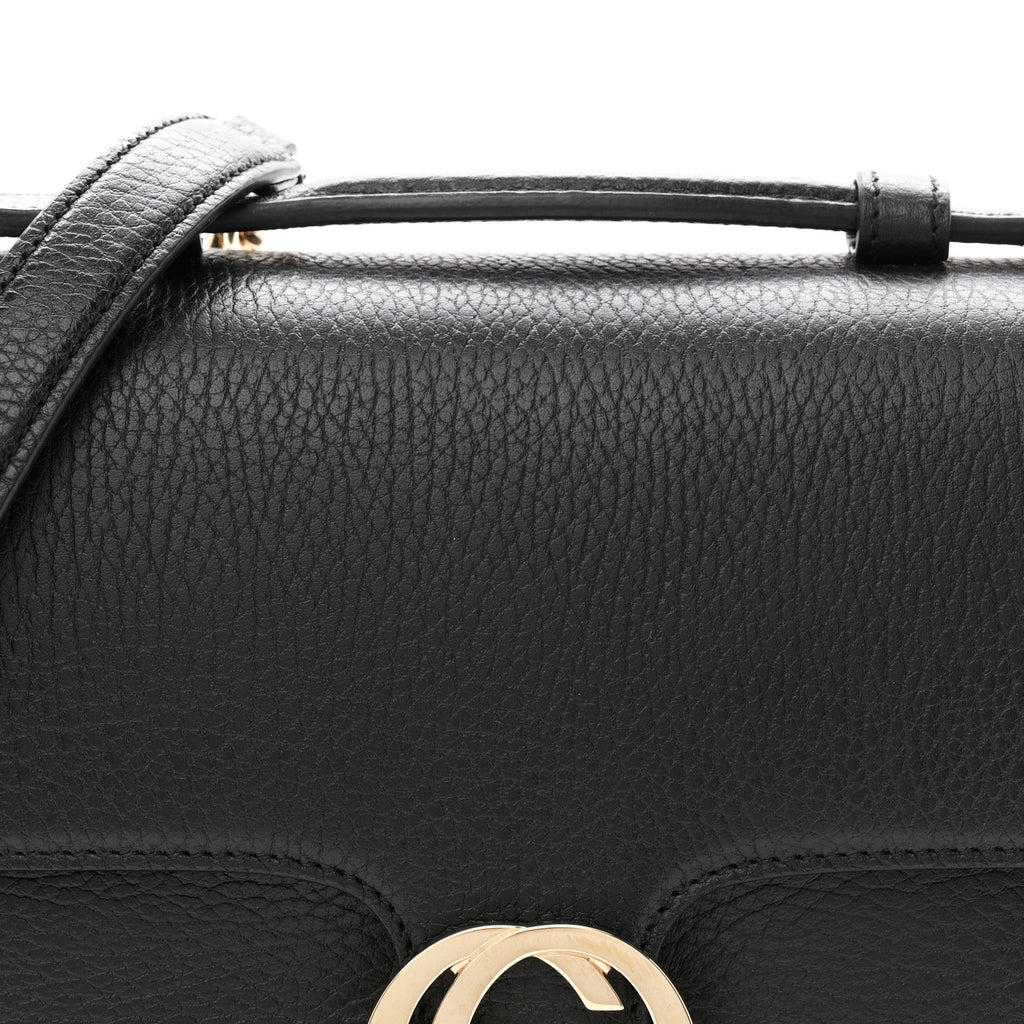 Dollar Calfskin Interlocking G Top Handle Shoulder Bag Black