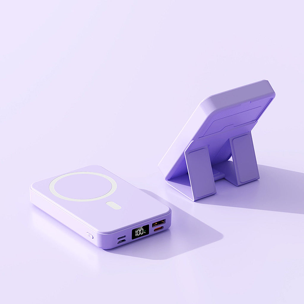10,000mAh Portable Magnetic Wireless Charging Power Bank w/ Phones Stand, LED Display and Fast Charge Ports