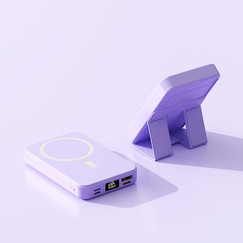 10,000mAh Portable Magnetic Wireless Charging Power Bank w/ Phones Stand, LED Display and Fast Charge Ports