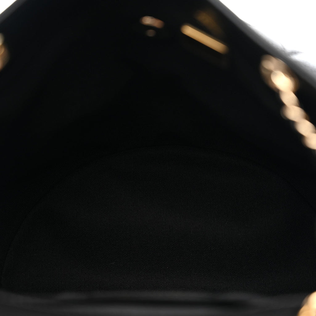 Shiny Caviar Quilted Medium Duma Pockets Drawstring Backpack Black