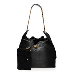 Washed Denim Quilted Large Chanel 25 Handbag Black