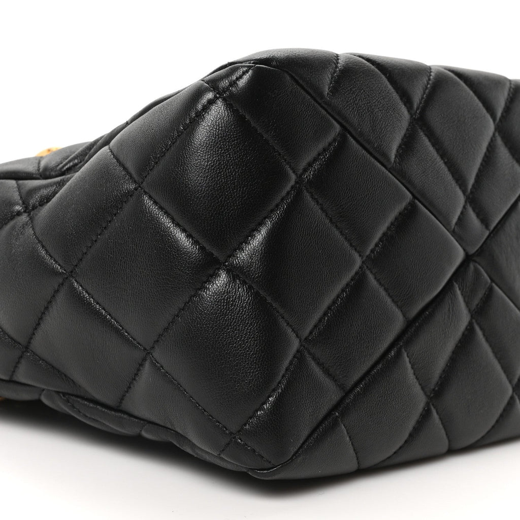 Lambskin Quilted Small Top Handle Shopping Bag Black