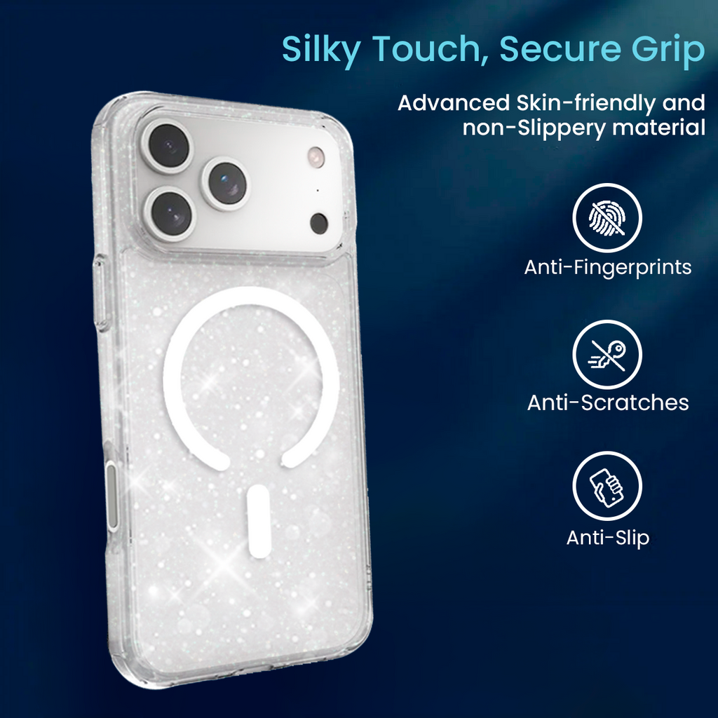 Entronix Bundle Compatible with iPhone 17 Pro Max - [Magnetic] Glitter Clear Case & 2 Clear Screen Protectors
