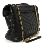 Grain de Poudre Calfskin Y Quilted Monogram Medium Loulou Chain Satchel Black