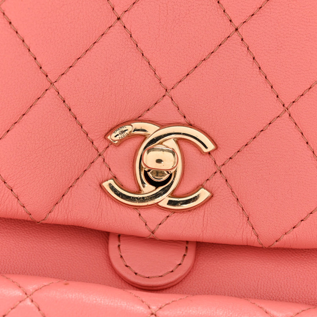 Lambskin Quilted Small Duma Drawstring Backpack Light Pink