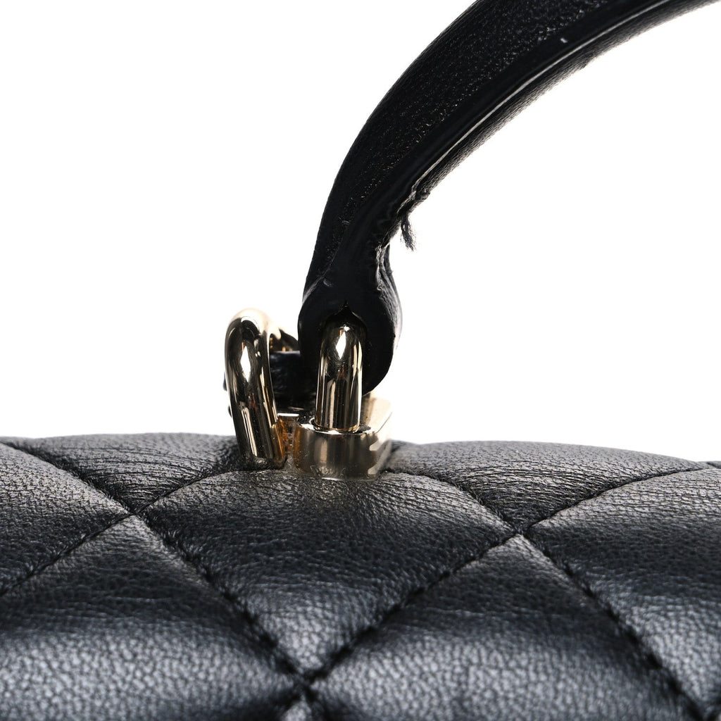 Lambskin Quilted Mini Top Handle Rectangular Flap Black