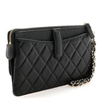 Caviar Quilted Classic Pouch With Handle Black