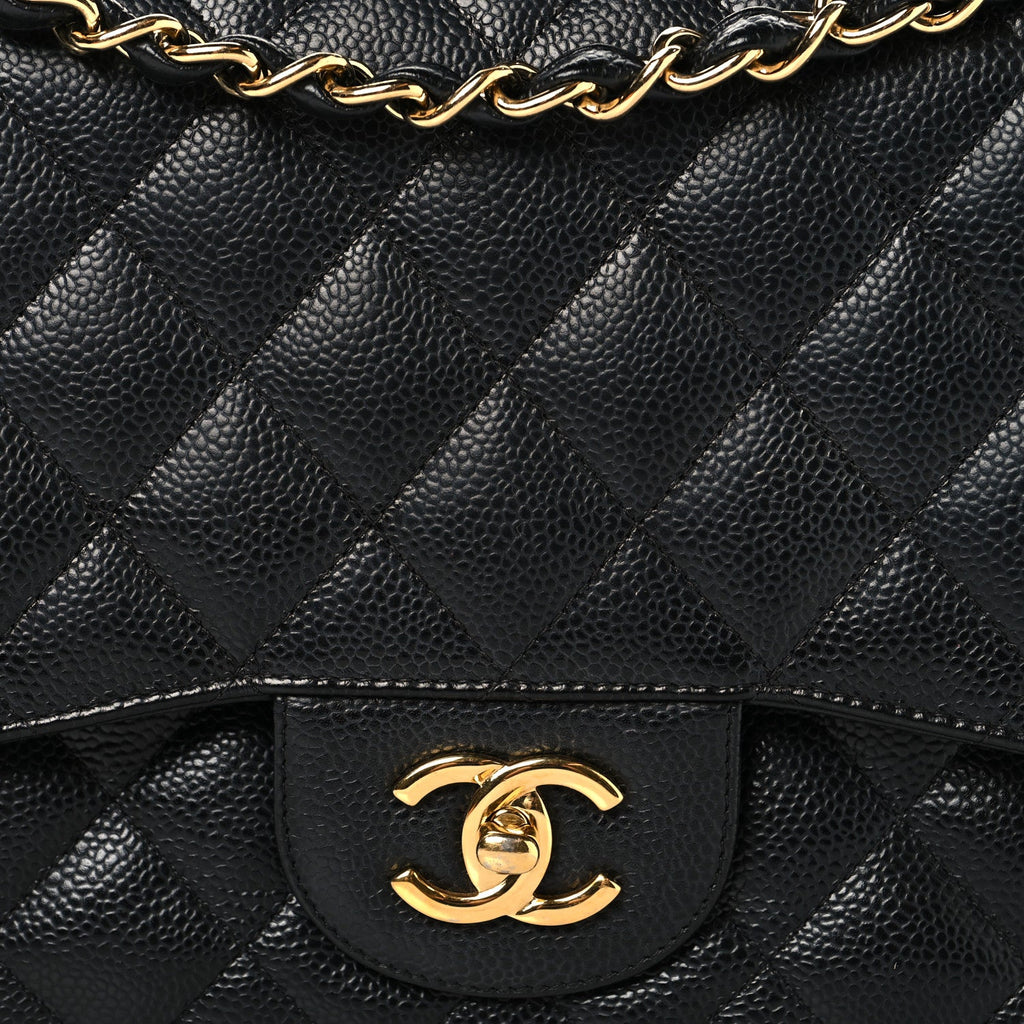 Caviar Quilted Jumbo Double Flap Black
