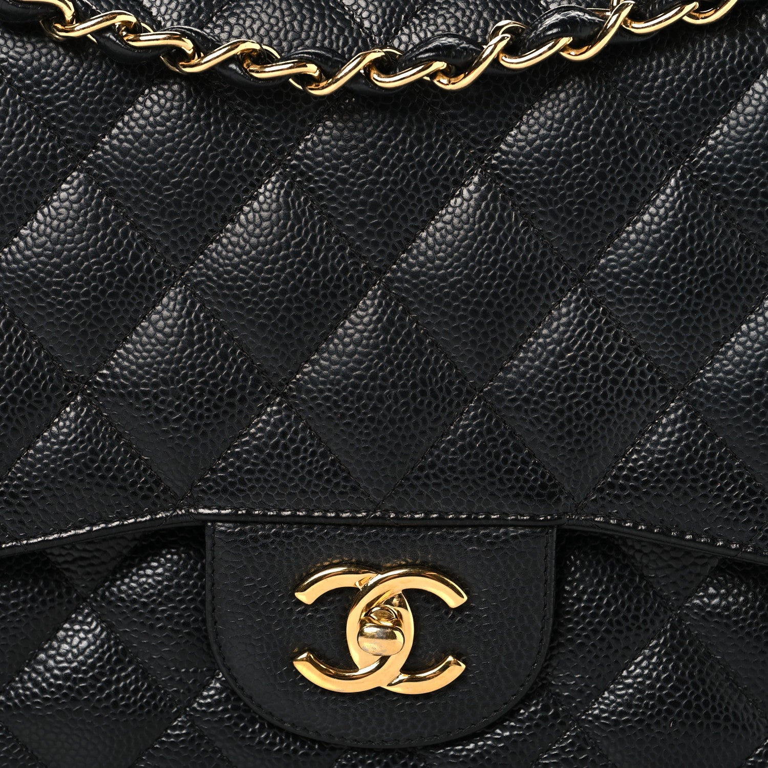 Caviar Quilted Jumbo Double Flap Black