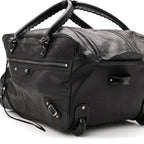 Agneau Silver Hardware Duffle Carry On Travel Bag Black