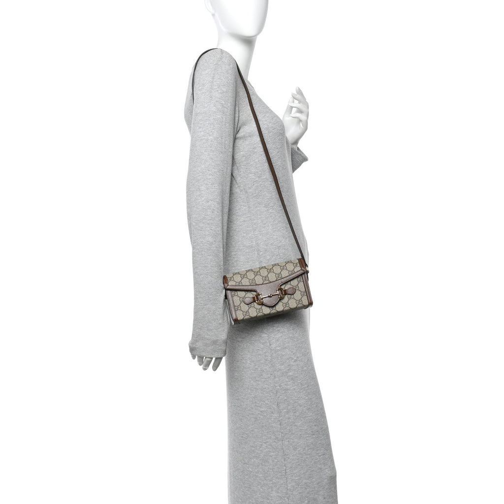 GG Supreme Monogram Mini Horsebit 1955 Shoulder Bag Beige Brown Sugar