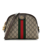 GG Supreme Monogram Textured Dollar Calfskin Web Small Ophidia Dome Shoulder Bag Beige Ebony New Acero