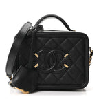 Caviar Quilted Small CC Filigree Vanity Case Black