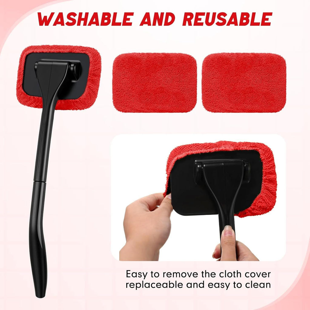 8 Pcs Car Windshield Cleaner Tool Kit with Extendable Handle, Microfiber Towel Pads, Brush, Empty Spray Bottle for Auto Glass Wiper Suvs Rvs & Home Windows(Red)