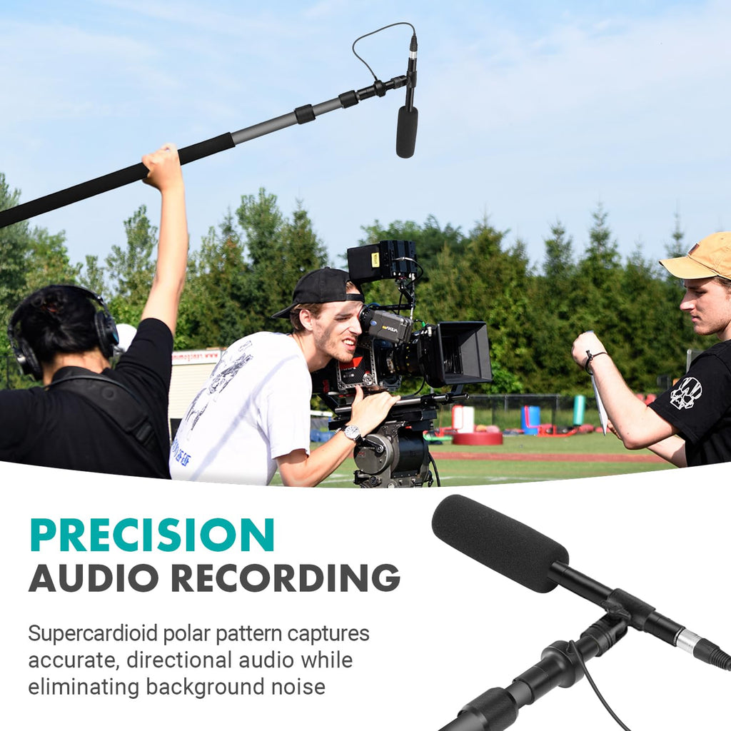 Movo Boom Mic Bundle - Shotgun Microphone with Telescoping Boom Pole and XLR Cable