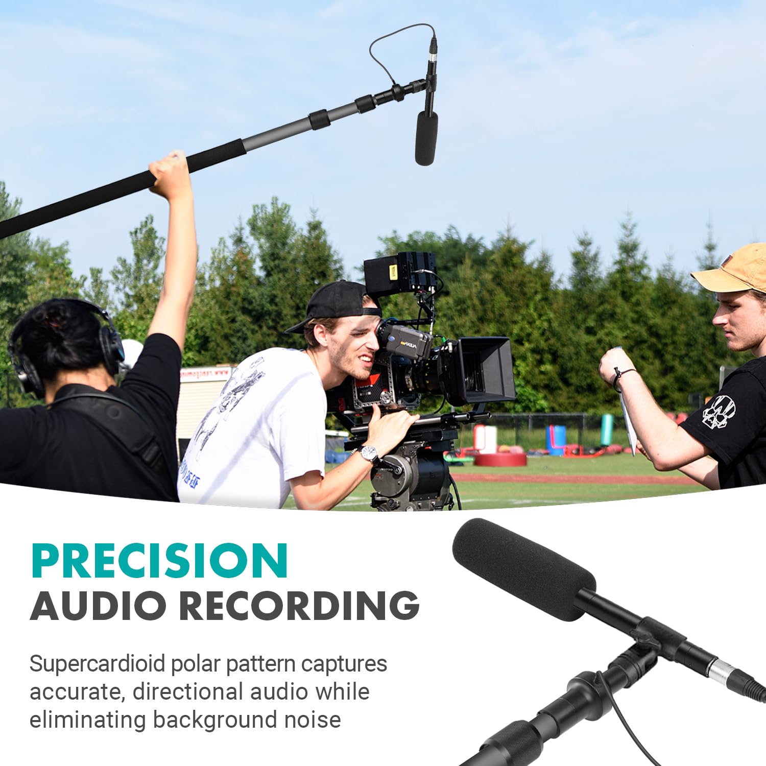 Movo Boom Mic Bundle - Shotgun Microphone with Telescoping Boom Pole and XLR Cable
