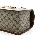 GG Supreme Monogram Azalea Calfskin Mini Horsebit 1955 Foldover Top Handle Bag Beige Ebony Brown Sugar