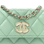 Lambskin Resin Quilted Mini Heart Flap Light Green