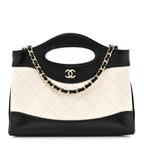 Shiny Crumpled Calfskin Quilted Nano 31 Shopping Bag White Black