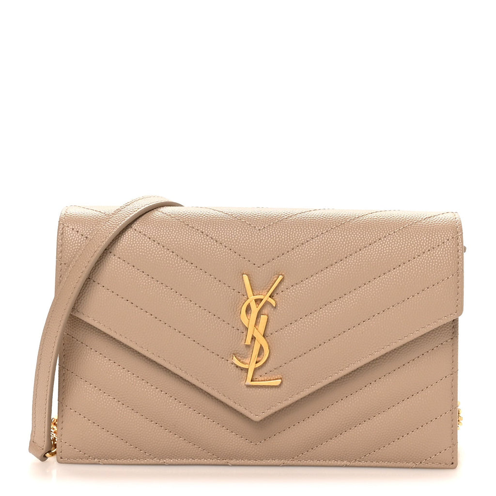 Grain De Poudre Matelasse Chevron Monogram Envelope Chain Wallet Dark Beige