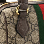 GG Supreme Monogram Textured Dollar Calfskin Web Super Mini Ophidia Top Handle Bowler Bag Beige Ebony New Acero