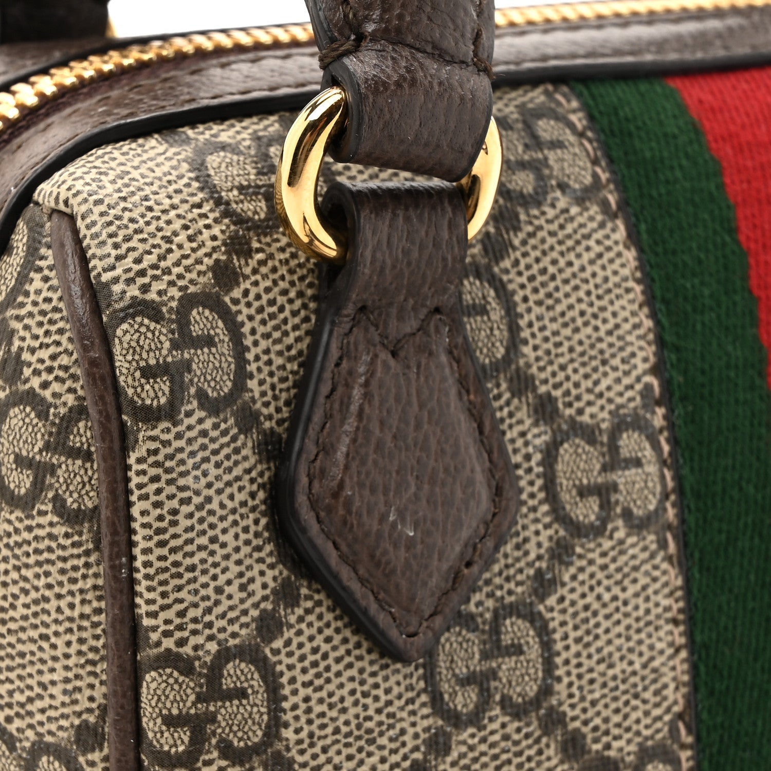GG Supreme Monogram Textured Dollar Calfskin Web Super Mini Ophidia Top Handle Bowler Bag Beige Ebony New Acero