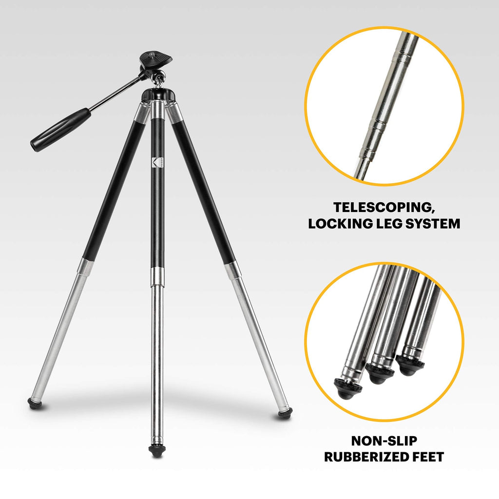 Kodak PhotoGear 42” Camera Tripod, 8-Section Aluminum Tripod with Remote, 360° Ball Head & Case