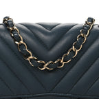 Lambskin Chevron Quilted Mini Rectangular Flap Dark Grey