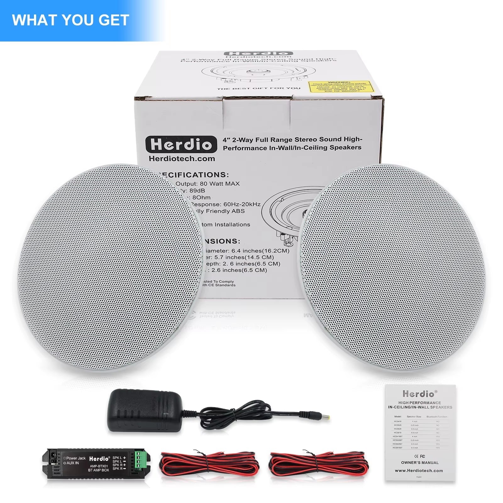 4-Inch Flush Mount Two-Way Stereo Bluetooth Ceiling Speaker for Indoor and Outdoor Use in Bathrooms, Kitchens, and Bedrooms
