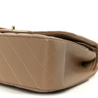 Caviar Quilted Jumbo Double Flap Dark Beige