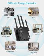 105-Device Compatible WiFi Extender Signal Booster, WiFi Extender, 12880 Sq.Ft Long Range, Dual Band 5GHz/2.4GHz 1200Mbps, Simple Installation for Home & Outdoor