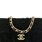 Velvet Camellia Embossed Jewel Belt Card Holder With Chain Black