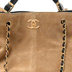 Suede Calfskin Shiny Lambskin Quilted Large Coco Base Shopping Bag Beige Black