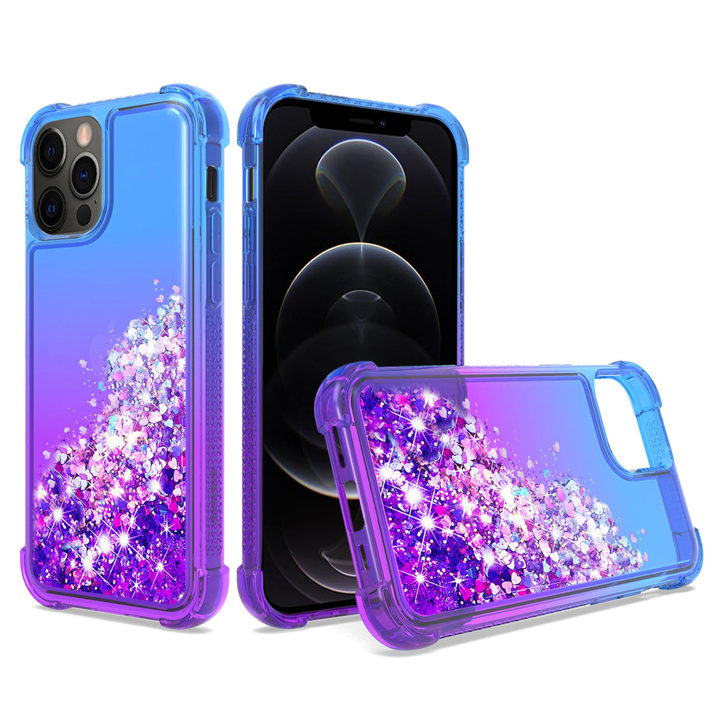 Shiny Flowing Glitter Liquid Bumper Case For Apple Iphone 12 Pro Max In Blue