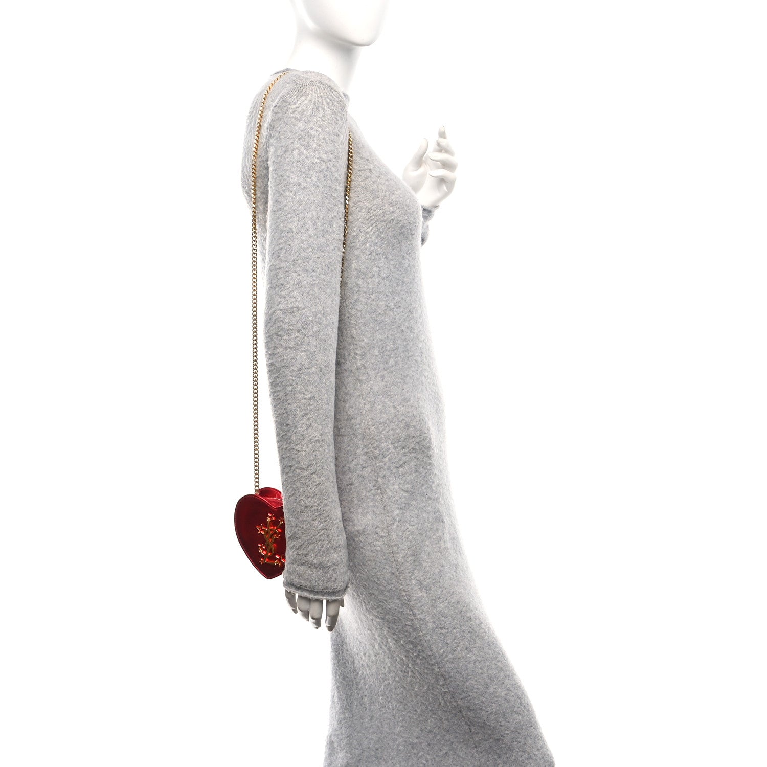 Metallic Lambskin Small Love Heart Chain Bag Red