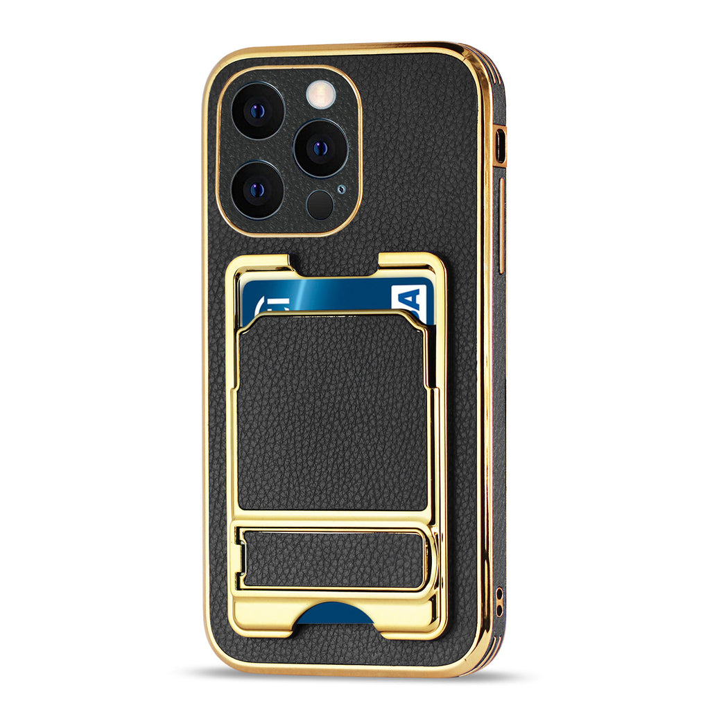 Reiko Iphone 13 Pro Leather Case With Card Holder In Black