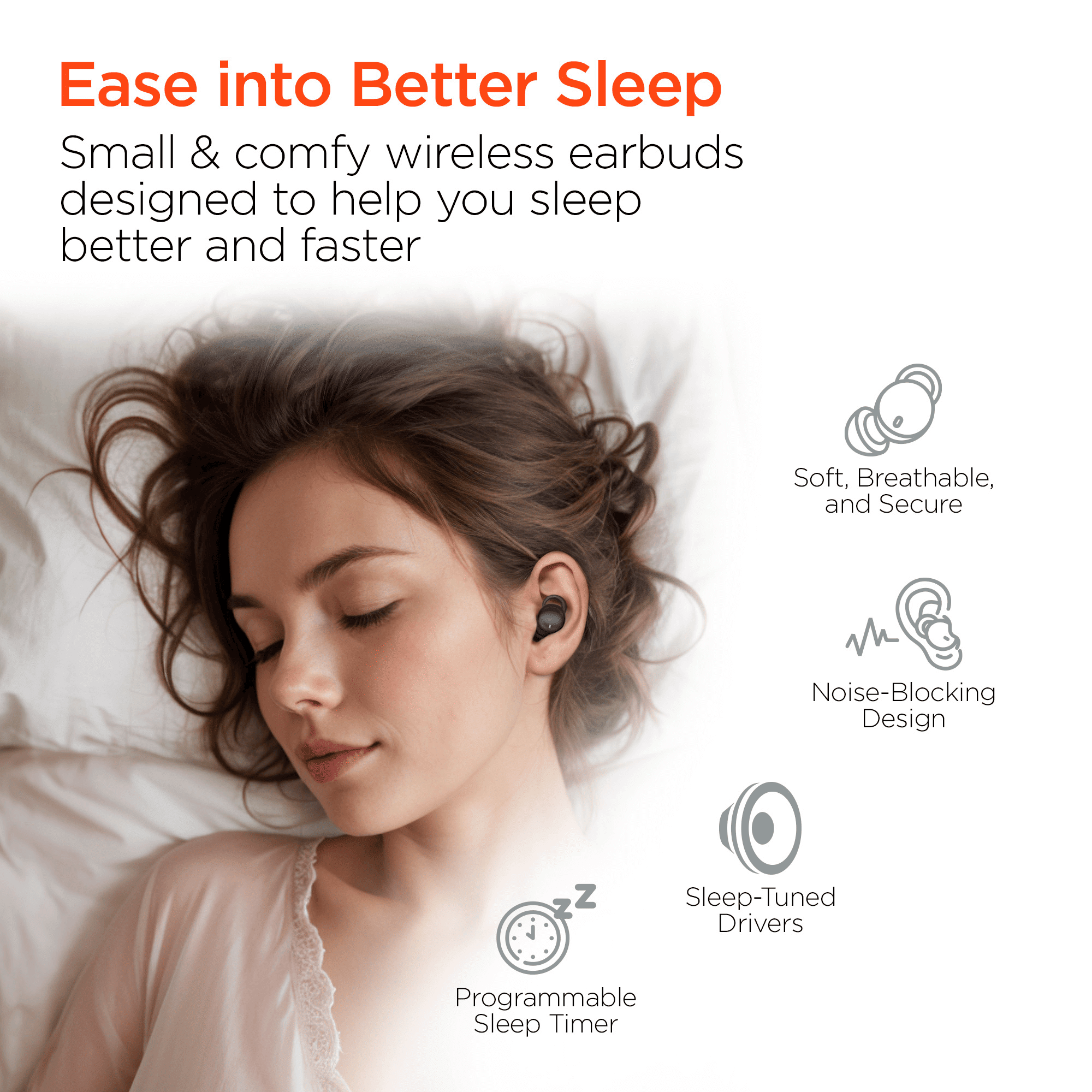 SleepEEZ Mini Noise-Blocking True Wireless Earbuds for Sleeping