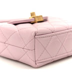 Shiny Aged Calfskin Quilted Mini Nano Kelly Shopper Light Pink