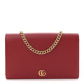 Dollar Calfskin Mini GG Marmont Chain Wallet Hibiscus Red