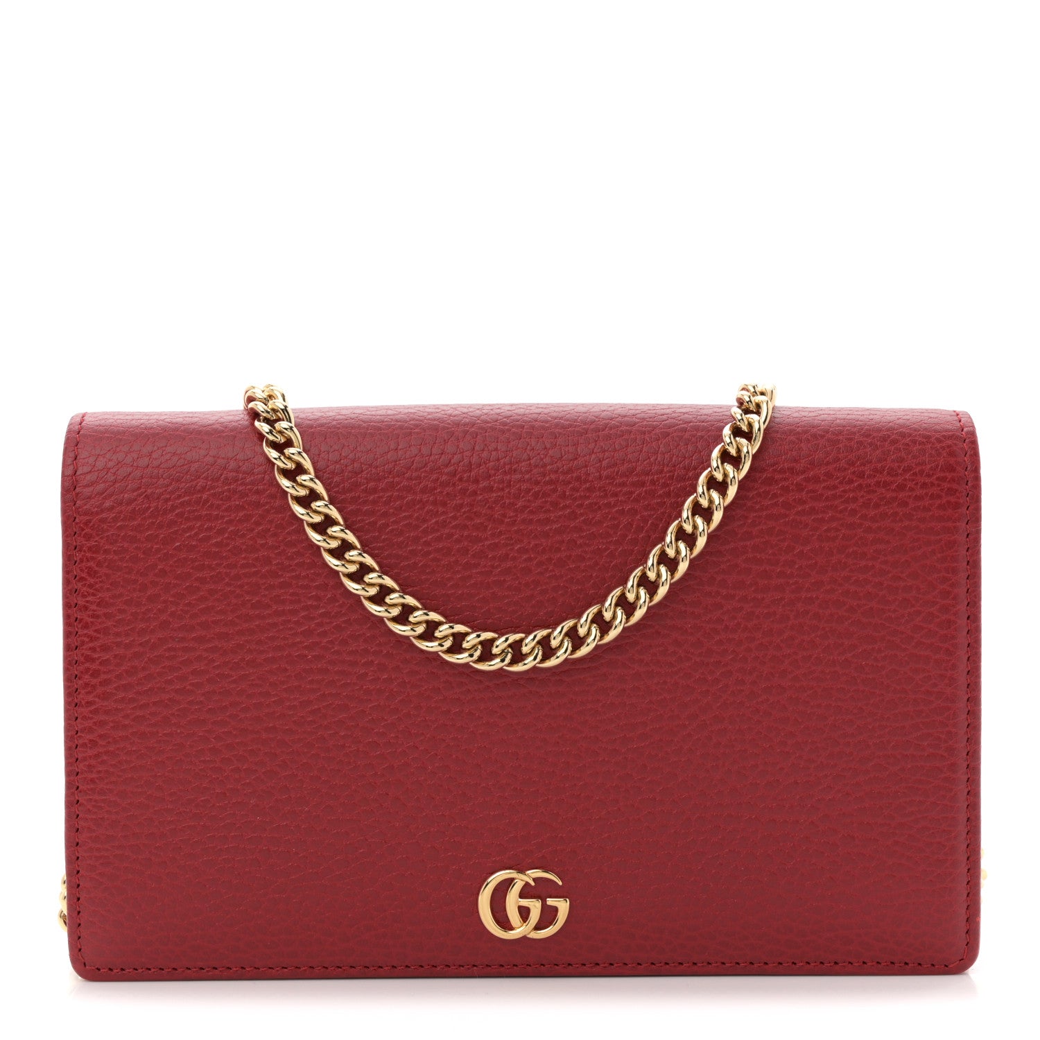 Dollar Calfskin Mini GG Marmont Chain Wallet Hibiscus Red