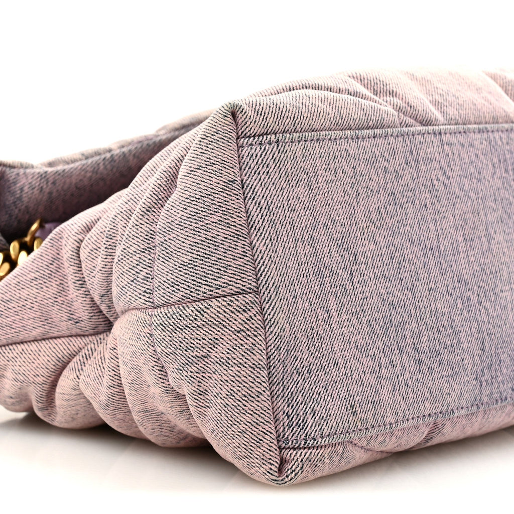 Denim Quilted Medium Loulou Puffer Monogram Chain Satchel Bleached Lilac