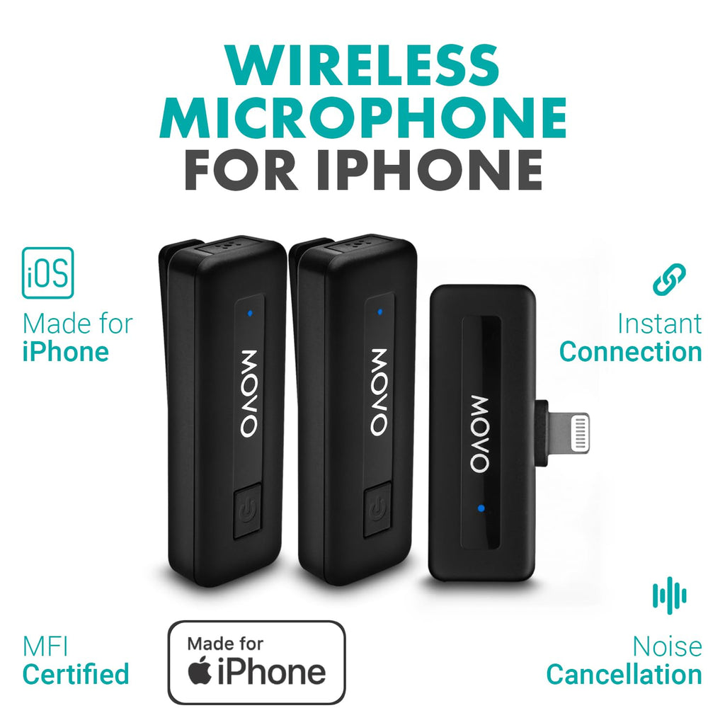 Movo Wireless Mini DI Duo Ultra Compact Wireless Lavalier Microphones for iPhone