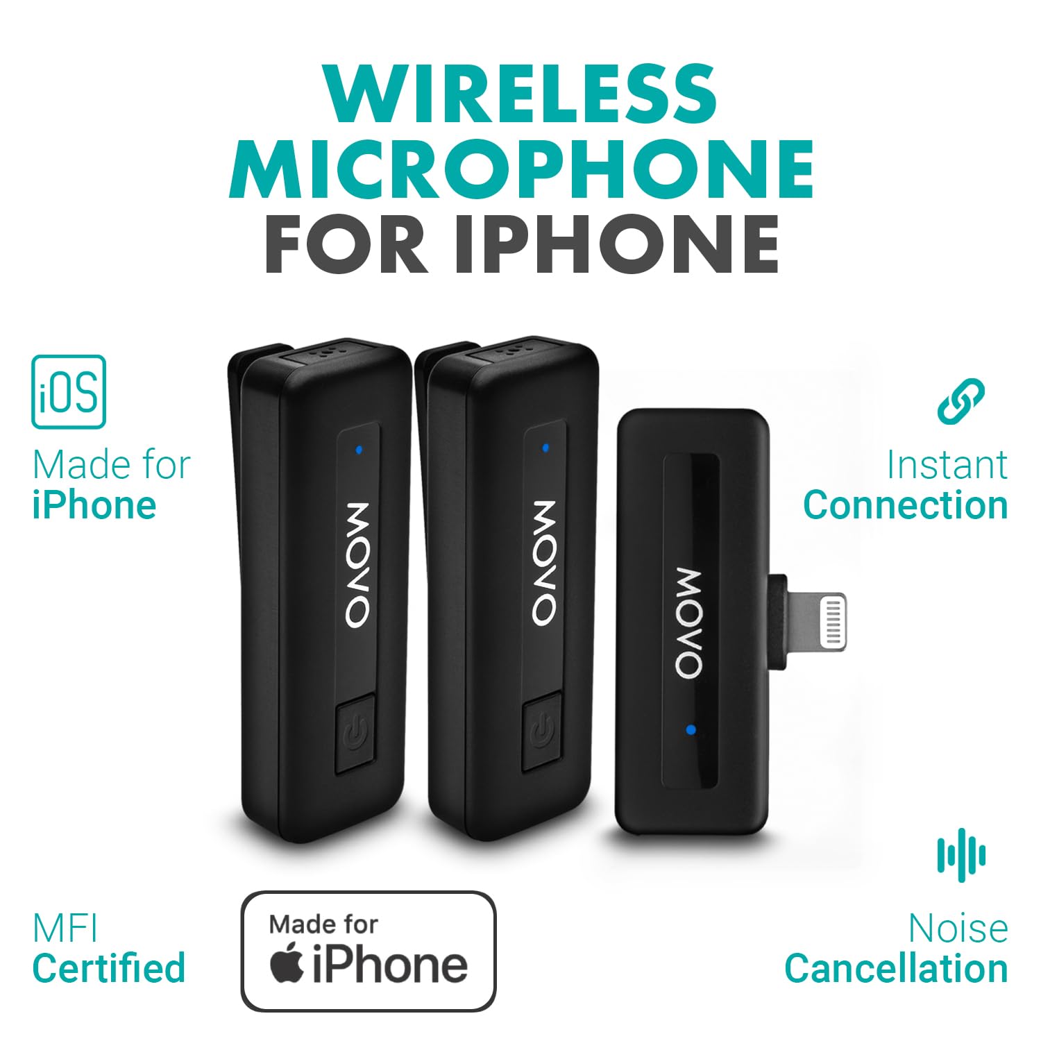 Movo Wireless Mini DI Duo Ultra Compact Wireless Lavalier Microphones for iPhone