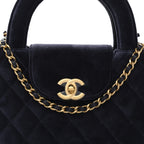Velvet Quilted Nano Kelly Shopper Navy