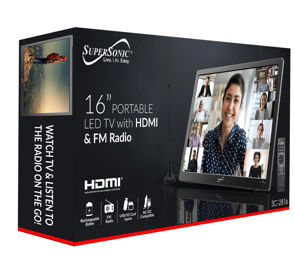 16" Portable Digital LED TV with USB & SD Inputs, 12 Volt AC/DC Compatible