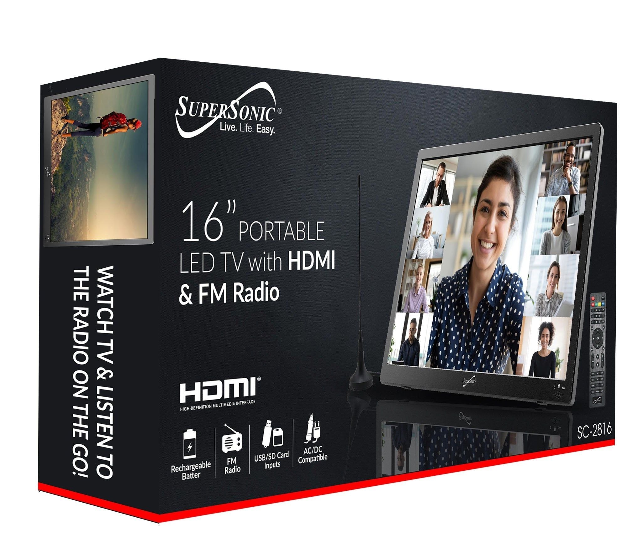 16" Portable Digital LED TV with USB & SD Inputs, 12 Volt AC/DC Compatible