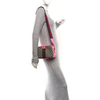 GG Supreme Monogram Textured Dollar Calfskin Web Ophidia Small Crossbody Bag Beige Ebony Fuchsia