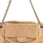 Lambskin Stitched Accordion Flap Tote Beige